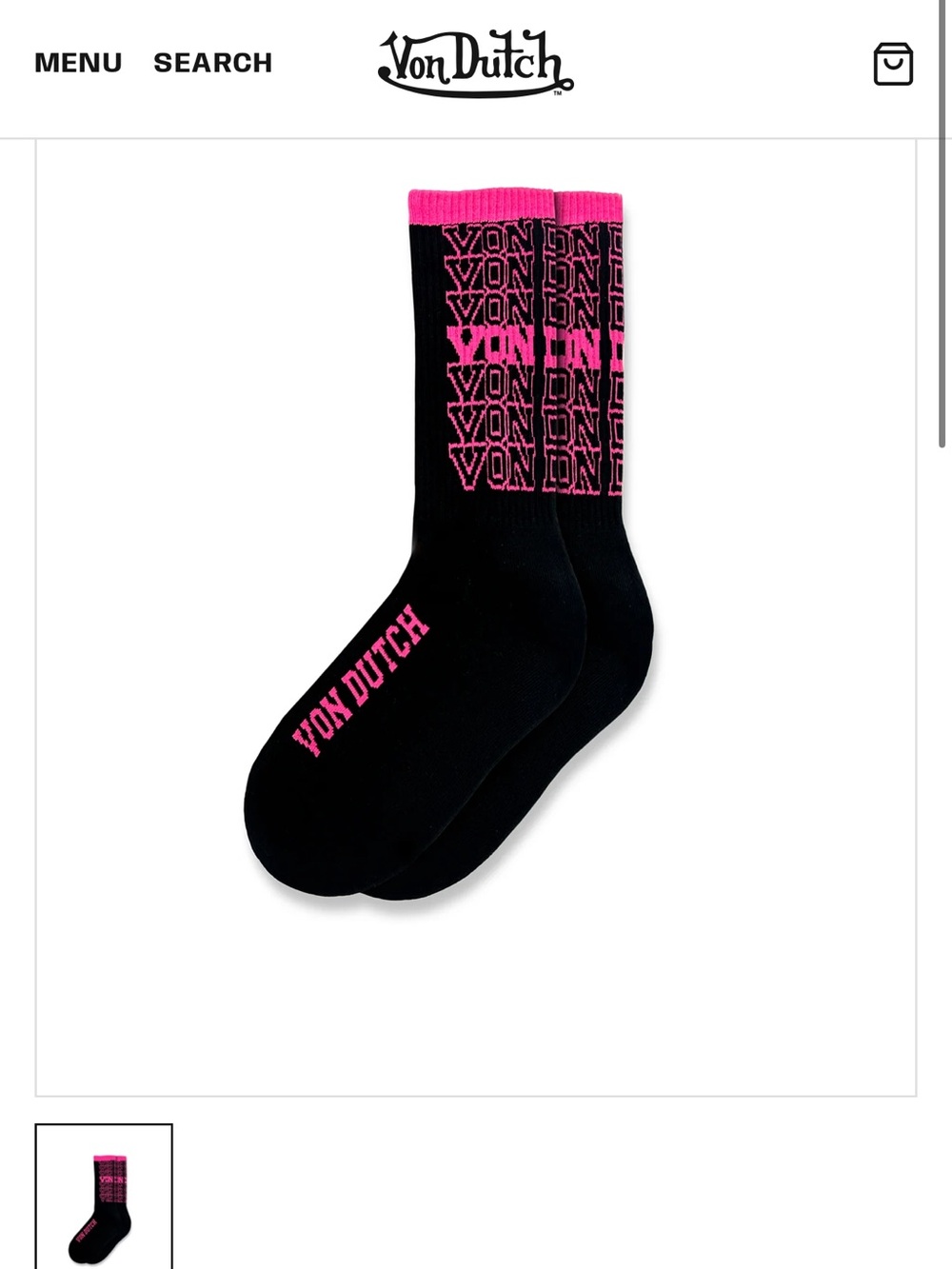 Von Dutch Black Crew Socks with Hot Pink Logo